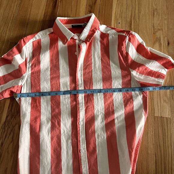 Asos Design Casual Short Sleeve Button Up Stripe Shirt S orange white summer - Picture 7 of 10